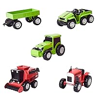 Maxx Action Farm Construction 5pk Toy Truck Set, Includes Wagon, 6x6, Modern Tractor, Combine and Vintage Tractor Vehicles with Moving Parts, Ages 3+ - Sunny Days Entertainment