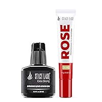 Rose Cream Remover + Extra Strong Eyelash Extension Glue Stacy Lash 10 ml / 0.5-1 Sec Drying time/7 Weeks Retention/Professional Use Only/Black Adhesive/Cream Remover/ 15g