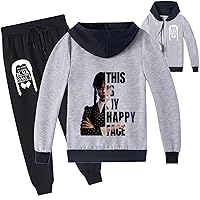 Kids Girls Graphic Long Sleeve Zip Up Hoodie and Jogger Pants Set,Wednesday Addams Hooded Outfits for Children