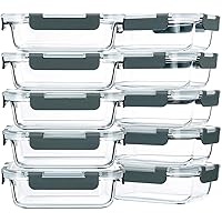M MCIRCO 10-Pack,22 Oz Glass Meal Prep Containers,Glass Food Storage Containers with lids,Glass Lunch Containers,Microwave, Oven, Freezer and Dishwasher (Gray)