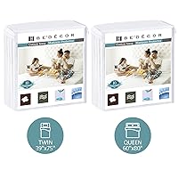 Bedecor Bedding Set of 2 (Twin and Queen) Mattress Protector Soft Waterproof Cotton Terry Top Mattress Cover for Babies Pregnant Women Incontinent Seniors Deep Pocket 18