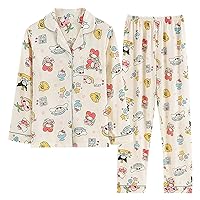 Kawaii Pajamas For Womens Pajama Pant Two-Piece Set Cute Cartoon Girls Sleepwear Home Cardigan Clothes