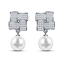 9 mm Freshwater Cultured Pearl and 0.536 carat total weight diamond accent Earring in 14KT White Gold