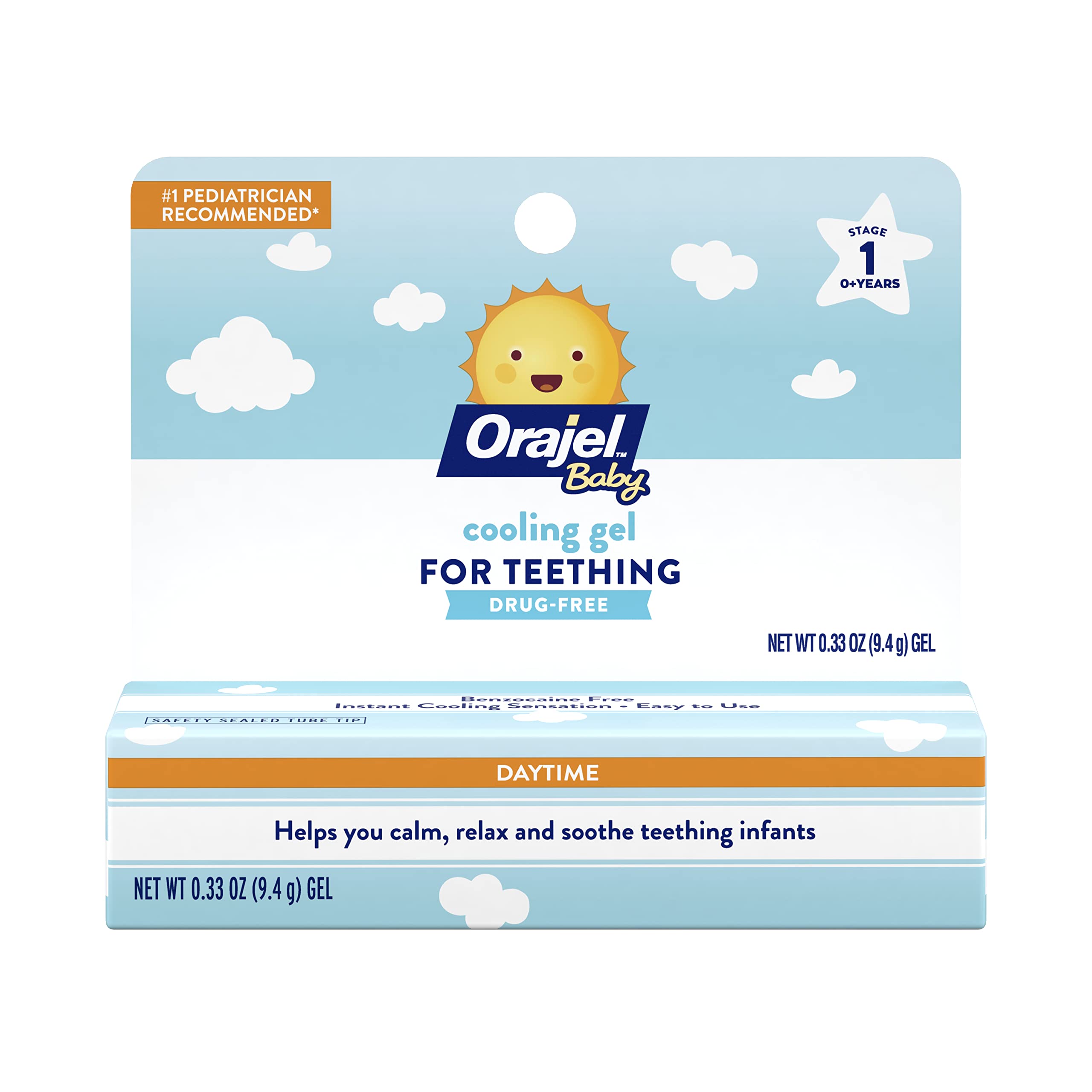 Orajel Baby Daytime Cooling Gel for Teething, Drug-Free, 1 Pediatrician Recommended Brand for Teething*, One .33oz Tube