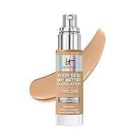 IT Cosmetics Your Skin But Better Foundation + Skincare - Hydrating Medium Buildable Coverage - Minimizes Pores & Imperfections - Natural Radiant Finish - With Hyaluronic Acid - 1.0 fl oz