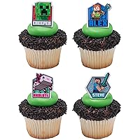DecoPac Minecraft Lush Finds Rings, Cupcake Decorations Featuring Creeper, Alex, Steve and Axolotl! Multicolored 3D Food Safe Cake Toppers – 24 Pack