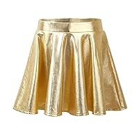 YiZYiF Kids Girls' Shiny Metallic Flared Skater Skirt Dancewear A Line Circle Short Skort Skirts Halloween Dress up