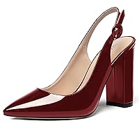 WAYDERNS Women's Patent Leather Pointed Toe Ankle Strap Slingback Block High Heel Pumps Sexy Wedding Dress Shoes 4 Inch