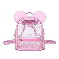 Sunwel Fashion Little Girls Mini Clear Backpack Cute Ears with Glitter Polka Dots Bow Transparent Daypack See-thru Backpack (Pink)