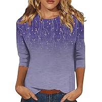 3/4 Length Sleeve Womens Tops 3/4 Sleeve Solid Color Workout Tops for Women Round Neck Spandex Ladies Tops Womens Summer Tops Modern Shirt 01-Light Purple 3X-Large