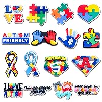 16Pcs Autism Awareness Charms for Clog Shoes Decoration, Encourage Charms Accessories for Kids Boy Girl Adult Men Women Party Favor