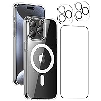 Ultra-Thin iPhone 15 Pro Max Case Compatible with MagSafe, Magnetic Clear Case [Non-Yellowing Technology] with 2 Camera Lens Protector and HD Tempered Glass Screen Protector (15 Pro Max)