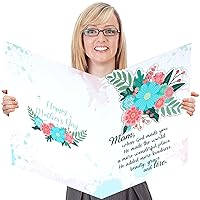 Happy Mother's Day Floral Card with Envelope, Greeting Card for Best Mom Oversize Mother's Day Greeting Card for Boys Girls guest book Signature Card Big Shaped Jumbo Card Large 14 x 21.26 inch