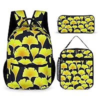 Ginkgo Autumn Leaves Large Capacity Backpacks with Lunch Bag Pencil Case Set Resistant Daypack 3 Piece