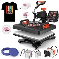 Heat Press Machine, Towallmark 12 X 15 inch, 6 in1 Heat Press, 800W Sublimation Machine, 360° Rotation Swing-Away Heat Press, Dual-Tube Heating Printing for DIY T-Shirts Cap Mugs