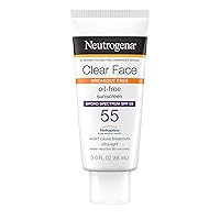 Clear Face Liquid Lotion Sunscreen for Acne-Prone Skin, Broad Spectrum SPF 55 with Helioplex Technology, Oil-Free, Fragrance-Free & Non-Comedogenic Facial Sunscreen, 3 fl. oz