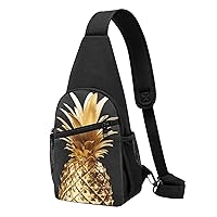 Sling Bag Crossbody for Women Fanny Pack Gold Pineapple Chest Bag Daypack for Hiking Travel Waist Bag