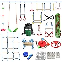 Dripex Ninja Warrior Obstacle Course for Kids - 60FT Ninja Lines with Most Complete Accessories for Kids, Swing, Trapeze Swing, Ninja Wheel, Webbing Ladder Plus Climbing Rope Swing