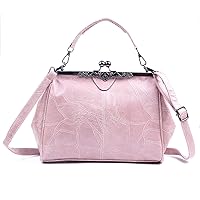 LUI SUI Women Retro Handbag, PU Leather Purse Vintage Top Handle Bag Kiss Lock Crossbody Shoulder Bag for Ladies
