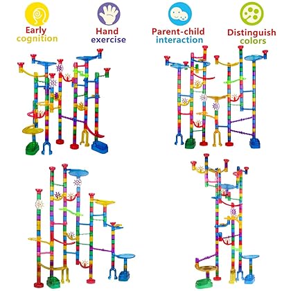 Meland Marble Run Sets for Kids - 153Pcs Marble Race Track Marble Maze Madness Game STEM Building Tower Toy for 4 5 6 + Year Old Boys Girls(113 Pcs + 30 Glass + 10 Led Lighted Marbles)