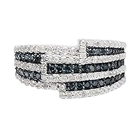 0.95 Carat Natural White and Color Enhanced Blue Diamond Stylish Band Ring Sterling Silver Size 7.5
