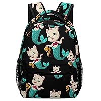 Cat Mermaid Unicorn Travel Laptop Backpack Casual Daypack with Mesh Side Pockets for Book Shopping Work