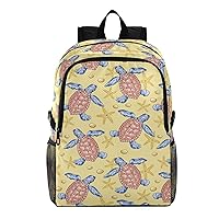 ALAZA Summer Colored Turtle on Beach Starfish Lightweight Trips Hiking Camping Rucksack Pack