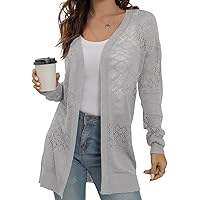 GRECERELLE Casual Lightweight Long Sleeve Cardigan Loose Soft Drape Open Front Crochet Sweater Sun Protection Coverups