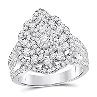 The Diamond Deal 14kt White Gold Round Diamond Cluster Pear Bridal Wedding Engagement Ring 1-3/4 Cttw