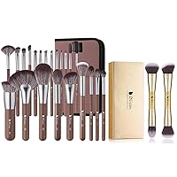 DUcare Makeup Brushes Professional with Bag+Duo End Foundation Powder Buffer and Contour Brushes