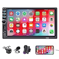 Double Din Car Stereo Bluetooth, 7 Inch Touchscreen Double Din Car Stereo with Backup Camera, Double Din Radio Support Mirror Link/Hands Free Call/FM/Steering Wheel Remote/Fast Charging/TF/USB/EQ/Aux