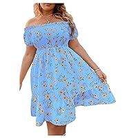 Floerns Women's Plus Size Ruffle Off Shoulder Floral Print Short Summer Dress