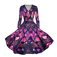 Pretty Travel Long Dress Women Long Sleeve Spring Pleated V Neck Floral Slim Cotton Soft Evening Dress for