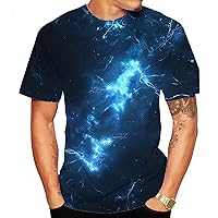 Men's Planet Top 3D Printed T-Shirt Shirt Casual Short-Sleeved T-Shirt Blue Current