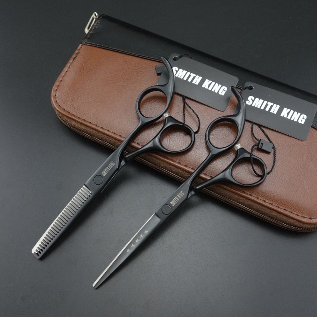 Black Hair Cutting Scissors Set with Lether Scissors Case,Hair Cutting Scissors Thinning Scissors for Personal and Professional