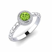 Peridot Round 6.00mm Solitaire Ring | Sterling Silver 925 With Rhodium Plated | Wedding, Anniversary And Engagement Collection