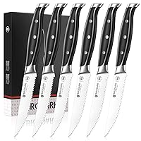 Steak Knives, Serrated Steak Knives Set of 6 with Full Tang Handle, Dishwasher Safe Stainless Steel Steak Knife Set, NSF Certified, Steel-King Series