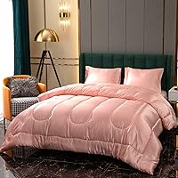 Silk Like Satin Comforter Set Pink Girls Comforter Solid Color Quilt Light Pink Luxury Silky Polyester Filling Bed Comforter Twin 1 Satin Comforter 1 Pillowcase (Twin, Pink)