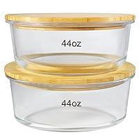 Glass Containers with Bamboo Lids, Large Glass Food Storage Container Set, Glass Food Containers with Lids, Bamboo Lid Glass Meal Prep Containers, Oven, Freezer, Microwave Safe, Pack of 2, 44oz