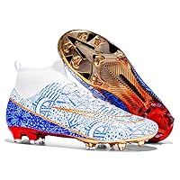 High-Top Men's Cleats Soccer Boots Lightweight Turf Football Shoes Breathable Firm Ground Soccer Shoes for Outdoor/Indoor/School/Game/Training