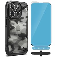 Ringke Fusion-X Case Compatible with iPhone 15 Pro Max [Camo Black] + Full Cover Glass Compatible with iPhone 15 Pro Max