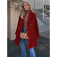 Women's Coats Women's Winter Coats Solid Double Button Overcoat Warmth Special Autumn and Winter Fashion Novel (Color : Burgundy, Size : X-Large)