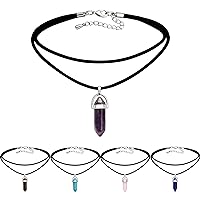 Aobei Pearl Amethyst Gemstone Choker Necklaces 5PCS Hexagonal Pointed Reiki Chakra Pendant Necklaces for Women Boho Crystal Healing Stone Jewelry