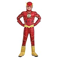 Fun Costumes Deluxe Flash for Kids, Red Superhero Suit for Movie Comic Cosplay, Hero Dress-Up Parties & Halloween Small