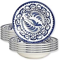 Steelite Shallow Pasta Bowls, Anfora Puebla Blue Hand Painted Mexican Vitrified China, Commercial Restaurant Hospitality Industry Dinnerware, Rolled Edges, 11.7