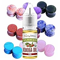 BodyJ4You 18PC Body Piercing Stone Plugs - Beginners 00G 10mm - Ear Stretching Organic Jojoba Oil Aftercare Dropper Bottle (10ml) - Saddle Double Flared Tunnels Expander Earrings