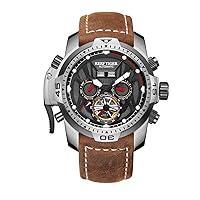 REEF TIGER Mens Sport Watches Stainless Steel Automatic Watch Military Watches Leather Strap RGA3532 (RGA3532-YBSR)