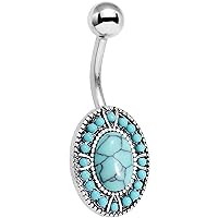 Body Candy Stainless Steel Southwestern Blue Accent Simplicity Oval Belly Button Ring