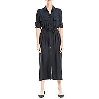 Max Studio Women's Tab Sleeve Button Front Dress with Pockets