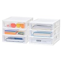 IRIS USA Medium 3-Drawer Desktop Organizer with Open Tray Top, 2 Pack, Plastic Drawer Storage Container for Stationery Art Craft Supplies Kitchen Office Garage and Small Business Organization, White